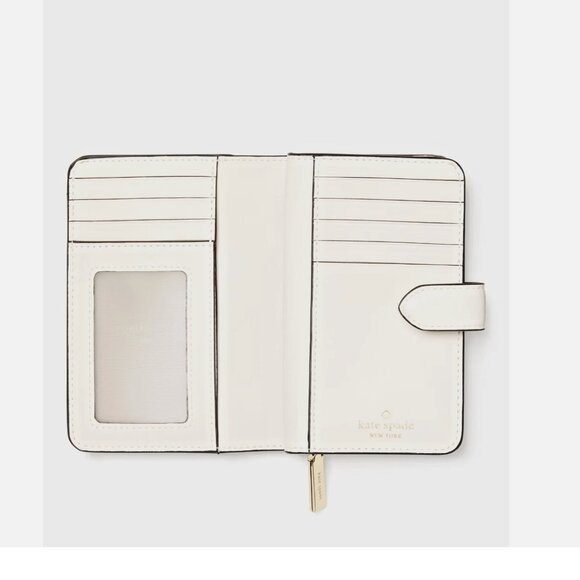 New Kate Spade Bridget Crinkle Patent Medium Compact Bifold Wallet Meringue - Picture 2 of 3